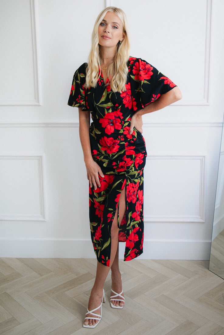 Black and Red Wrap Dress