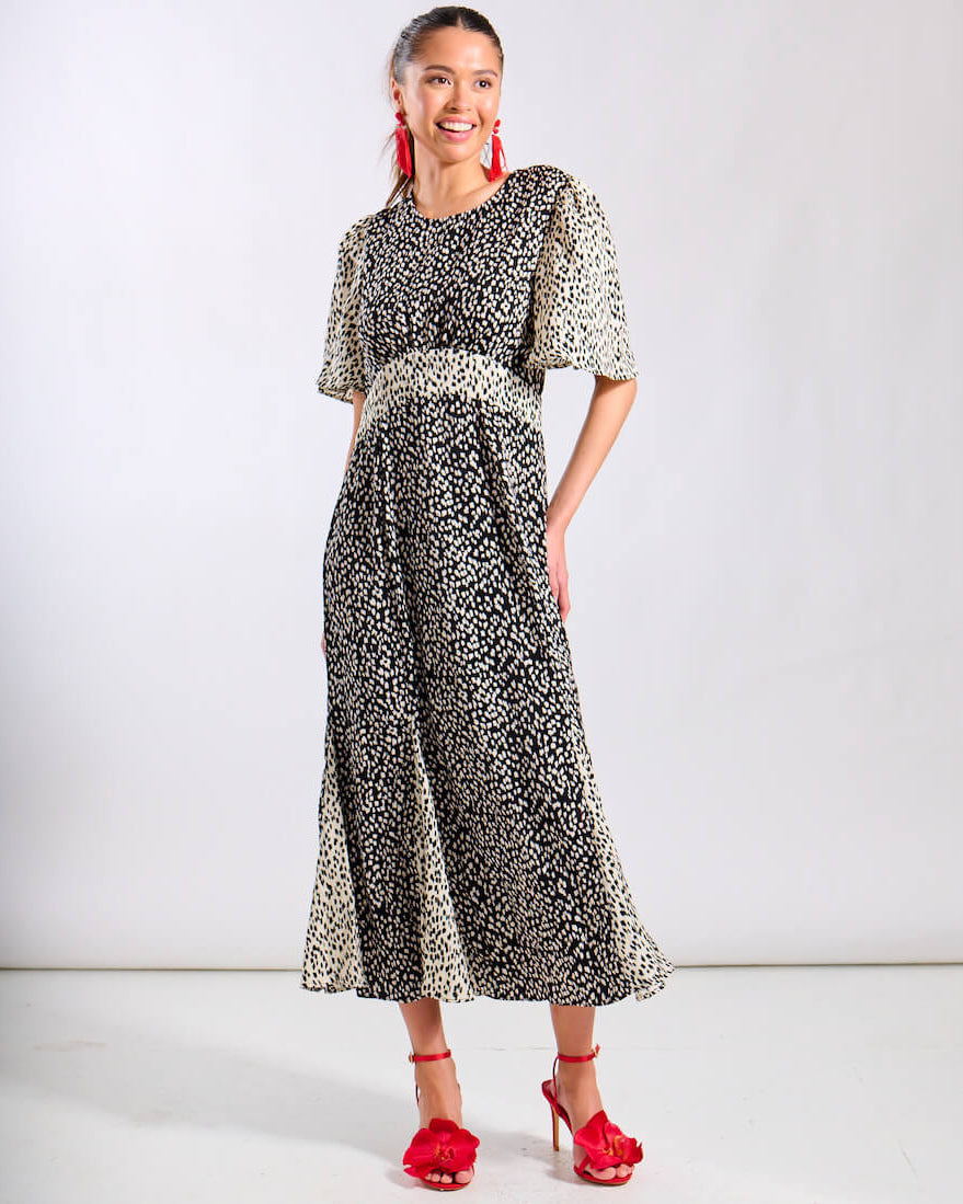 Animal Satin Midi Dress