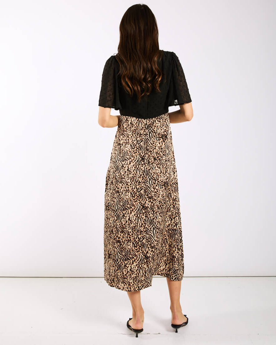 Animal Satin Mix Flutter Sleeve Midi Dress back