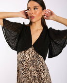 Animal Satin Mix Flutter Sleeve Midi Dress Details