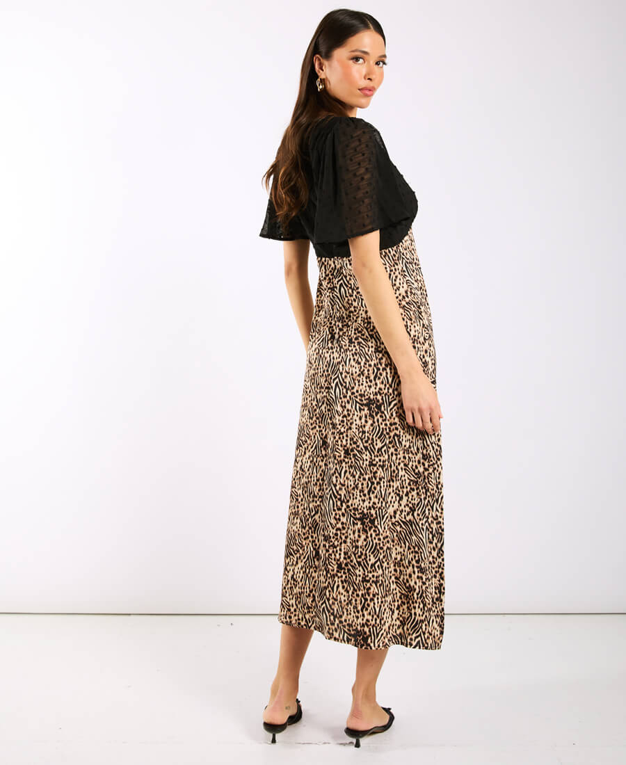 Animal Satin Mix Flutter Sleeve Midi Dress side