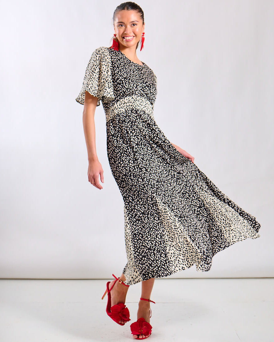 Animal Satin Occasion Midi Dress