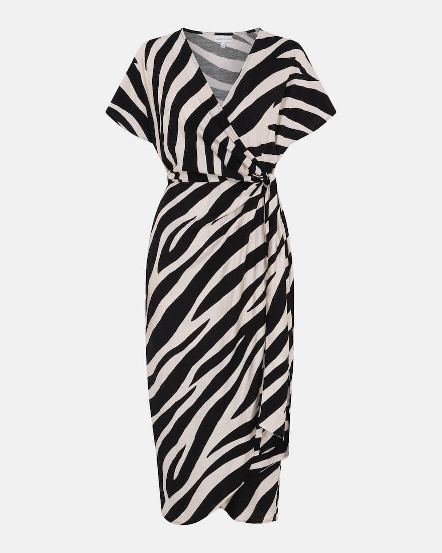 Animal wrap dress black white