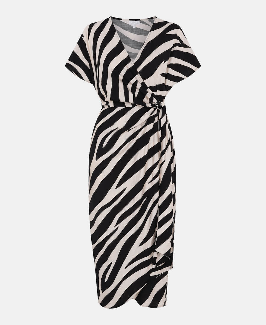 Animal wrap dress black white