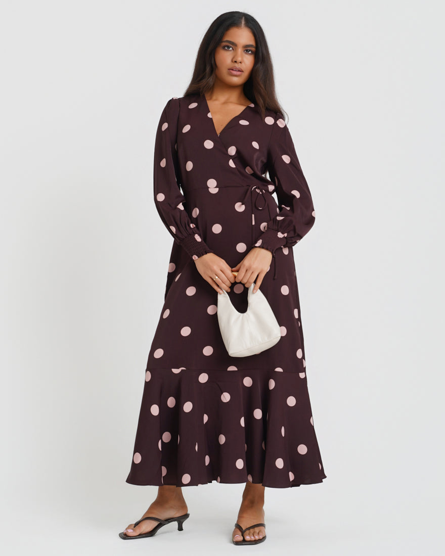 Berry Polka Dot Midi Dress