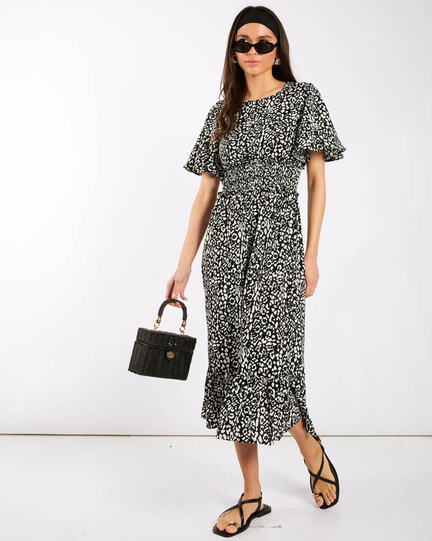 Black Animal Midi Dress
