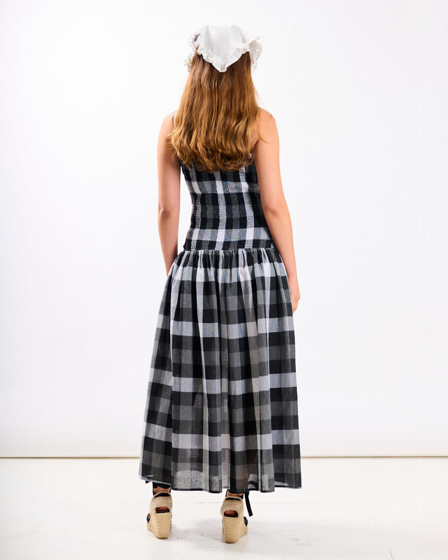 Black Check Bandeau Midi Dress
