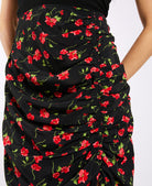 Black Floral Ruche Side Midi Skirt details