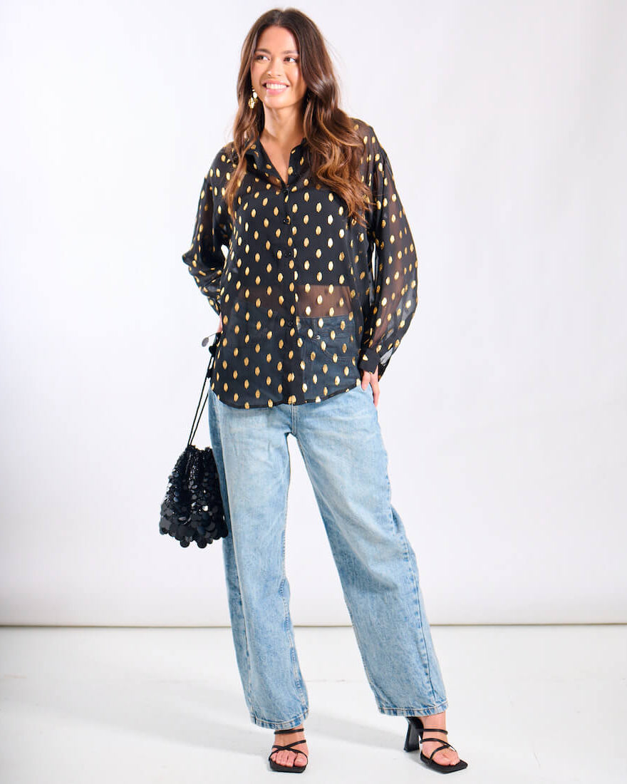 Black Foil Oversize Shirt