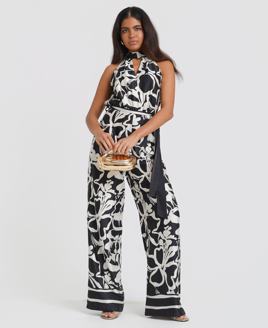 Black Floral Halterneck Jumpsuit