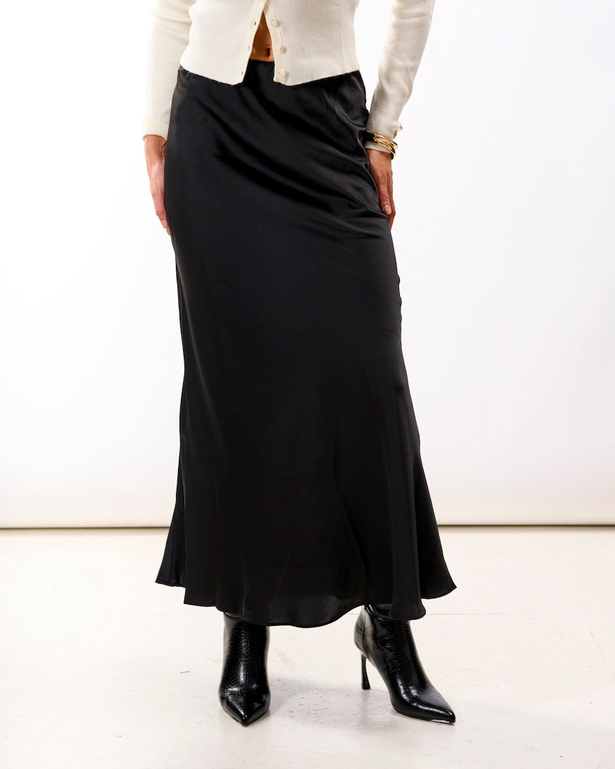 Black Satin Maxi Slip Skirt