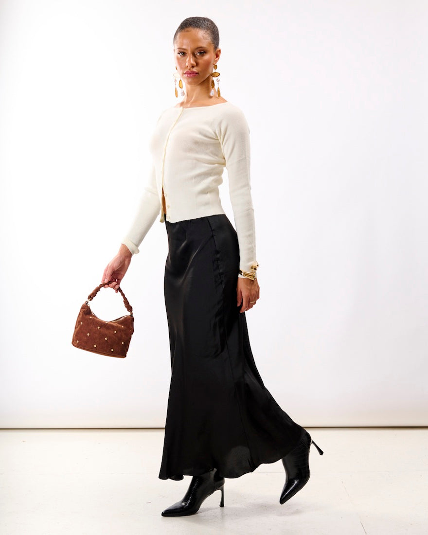 Black Satin Maxi Slip Skirt