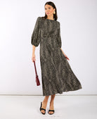 Black Spotty 3/4 Sleeve Midi Dress