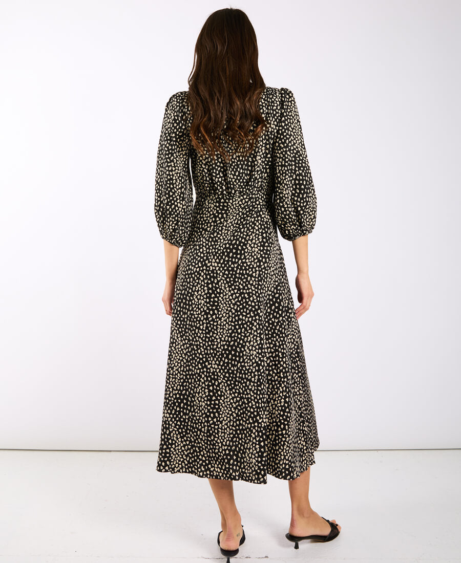 Black Spotty 3/4 Sleeve Midi Dress back
