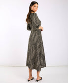 Black Spotty 3/4 Sleeve Midi Dress