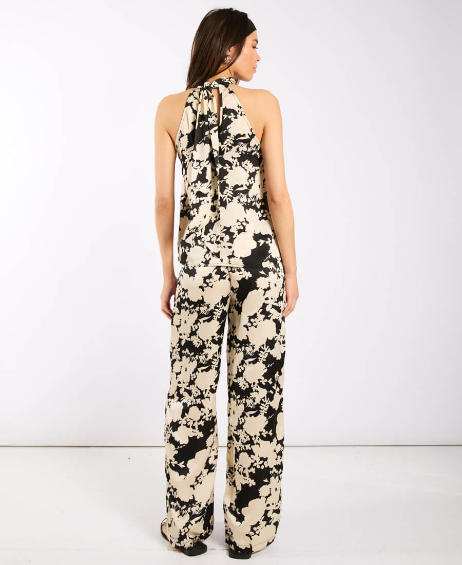 Black and Ivory Printed Halter Neck Top back