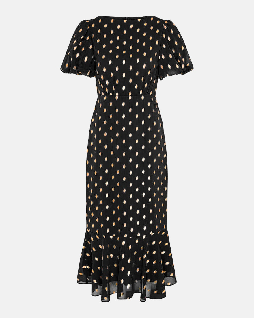 Black foil midi dress