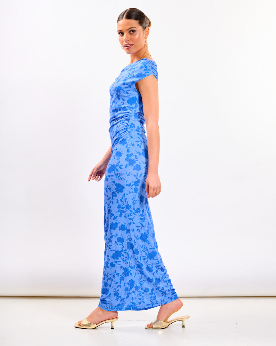 Blue Floral Asymmetric Dress