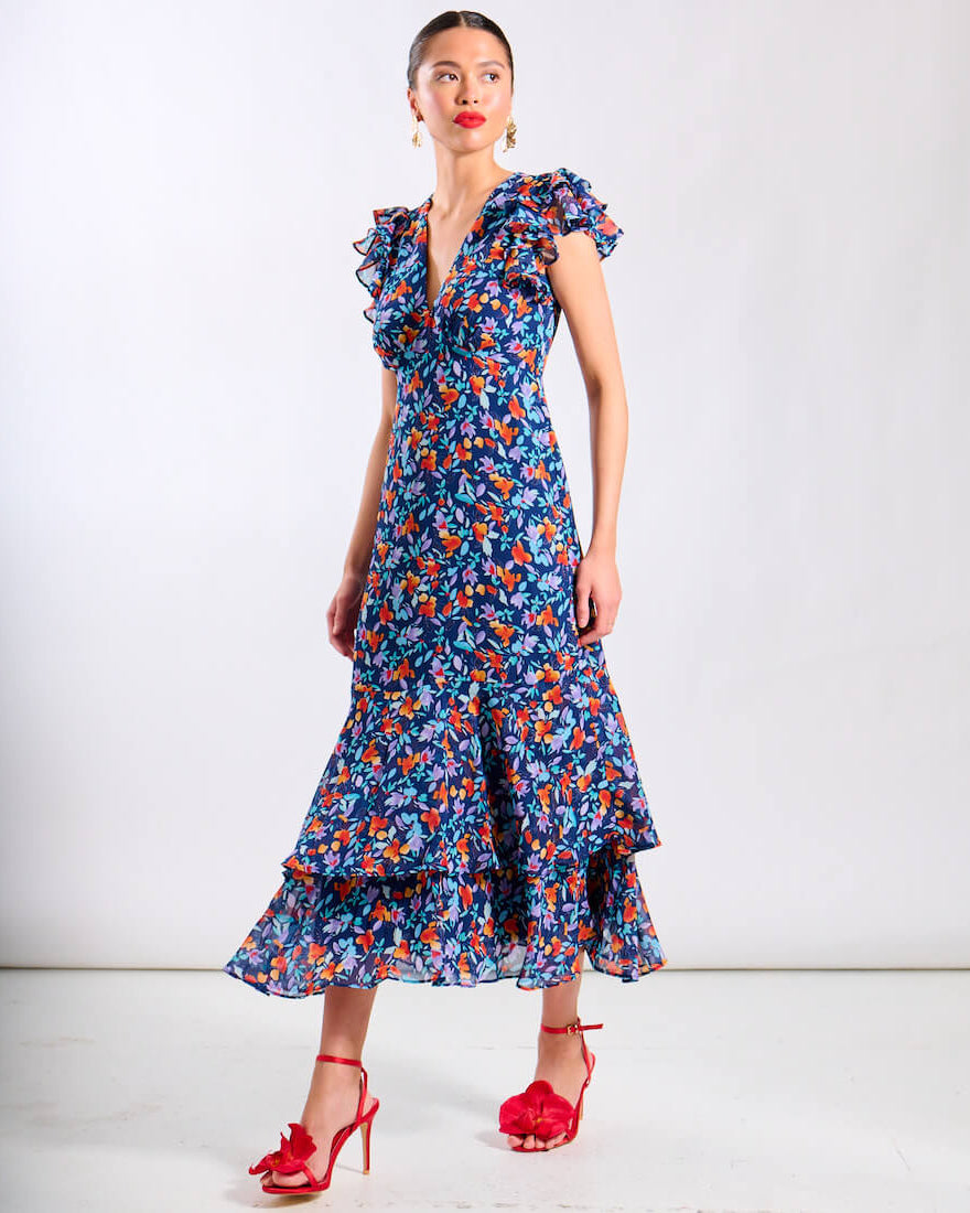 Blue Floral Occassion Dress