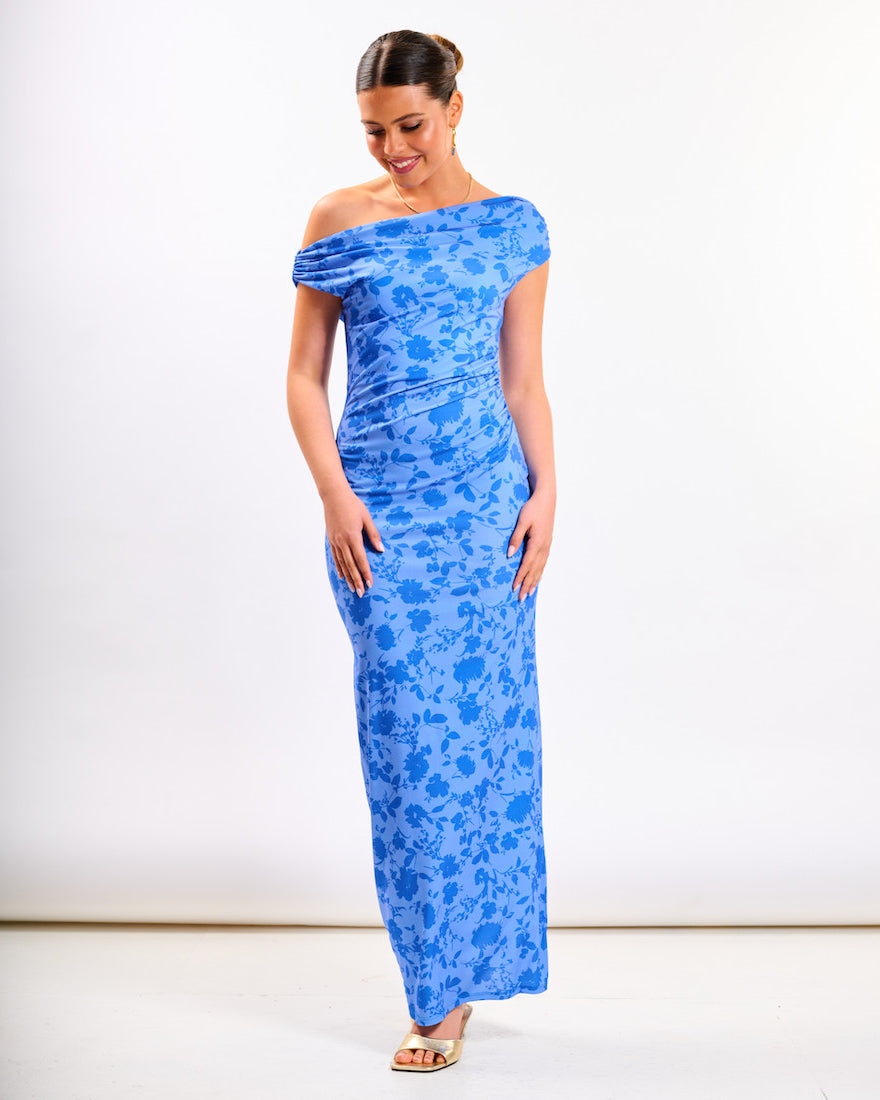 Blue Floral Asymmetric Dress