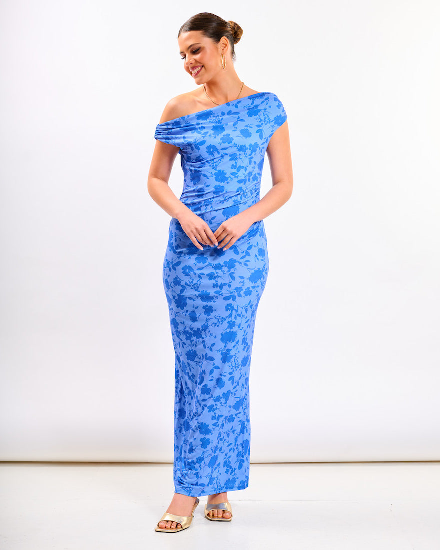 Blue Floral Asymmetric Dress