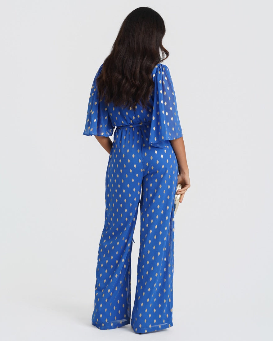 Blue Foil Culotte Jumpsuit back