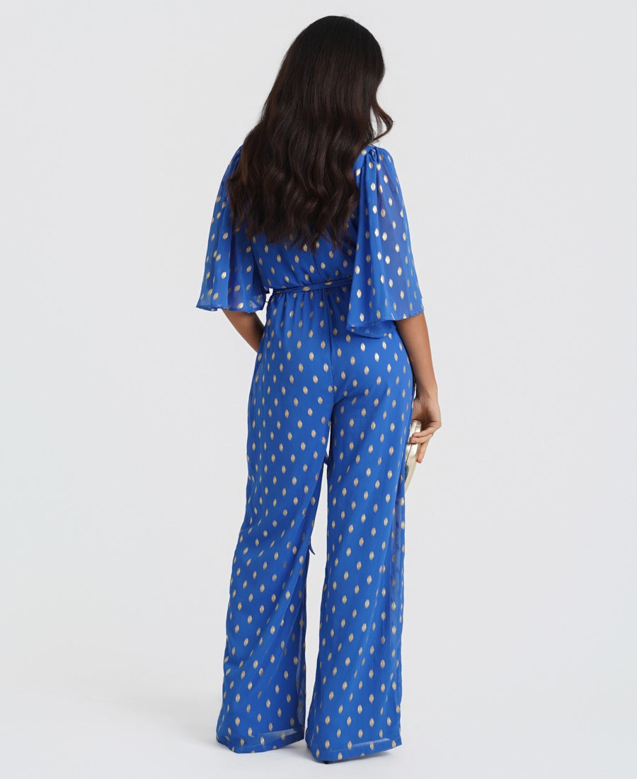 Blue Foil Culotte Jumpsuit back