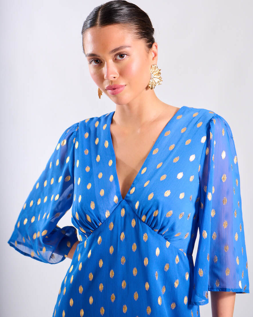 Blue Foil Midi Dress