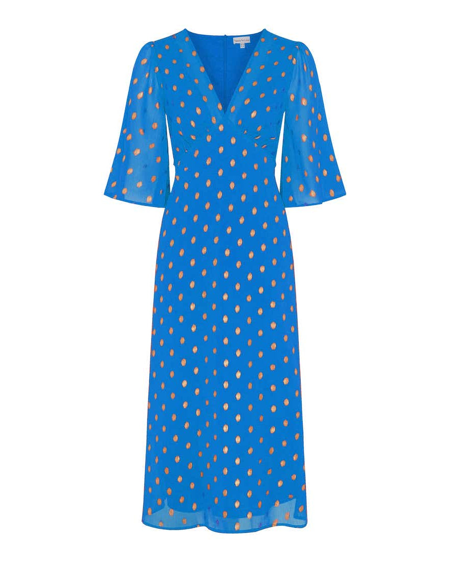 Blue Foil Midi Dress