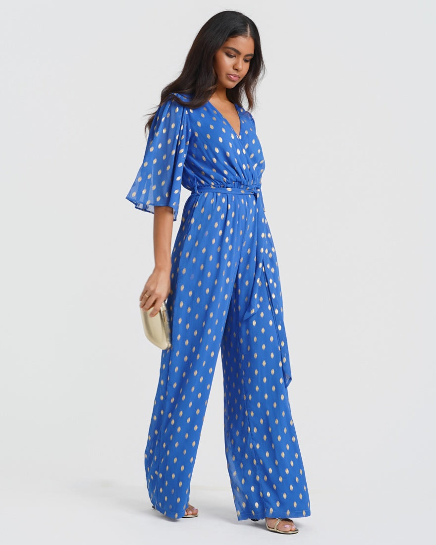 Blue Foil gold Culotte Jumpsuit