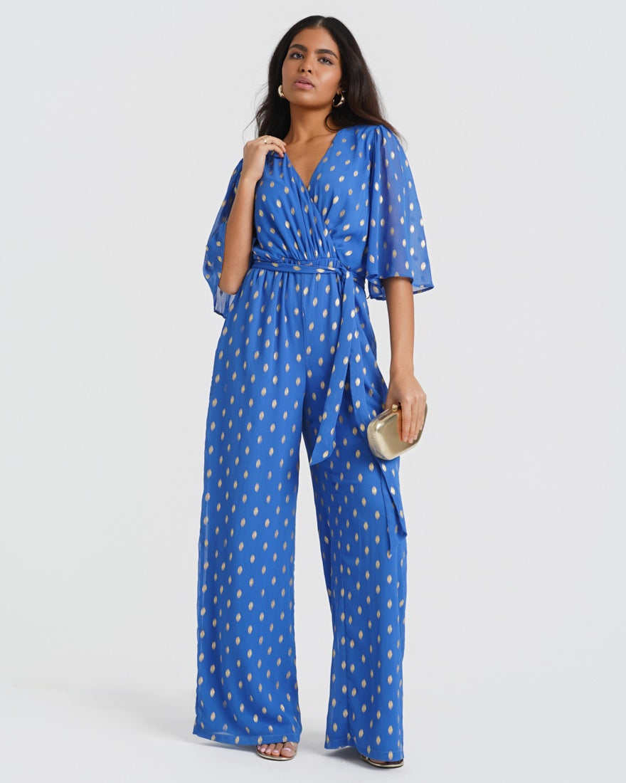 Blue Foil wide leg Jumpsuit