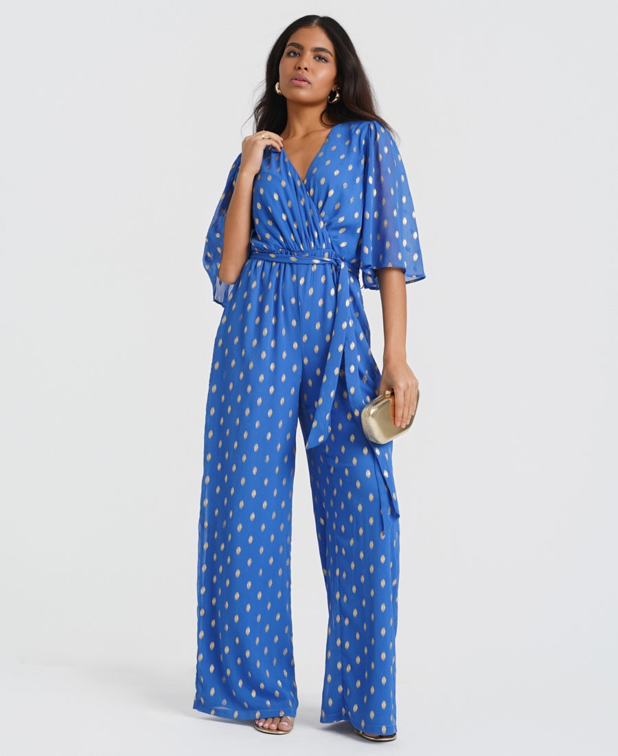 Blue Foil wide leg Jumpsuit