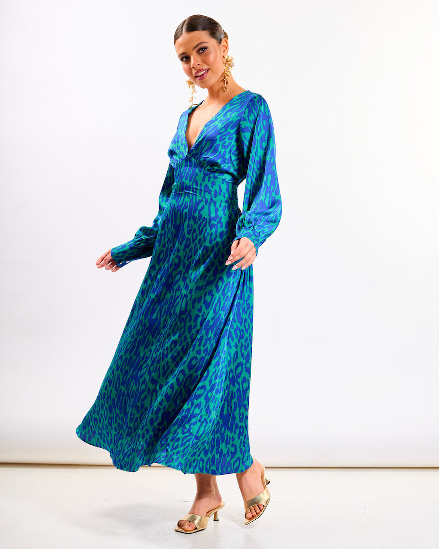 Blue Leopard Printed Maxi Dress