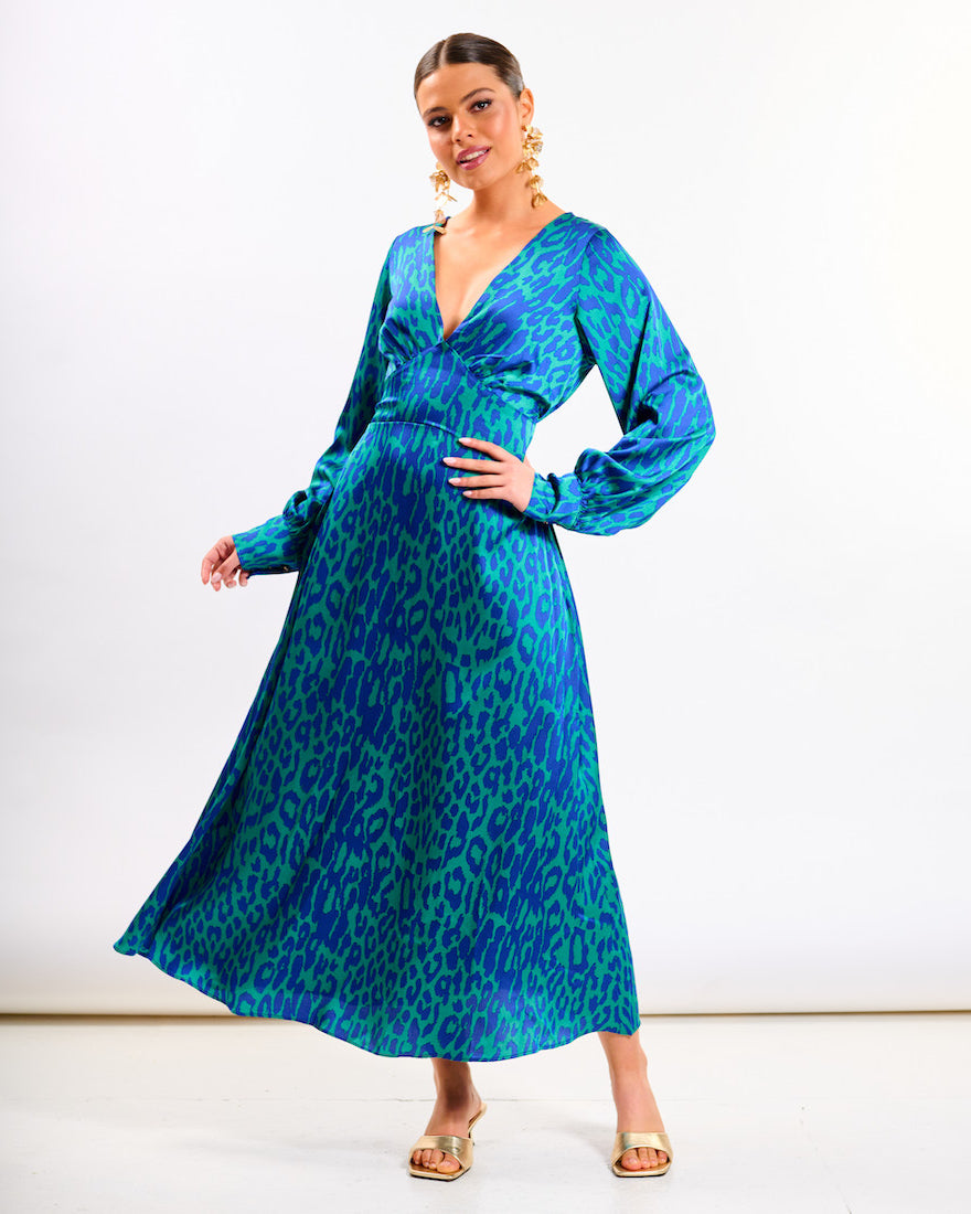 Blue Leopard Printed Maxi Dress