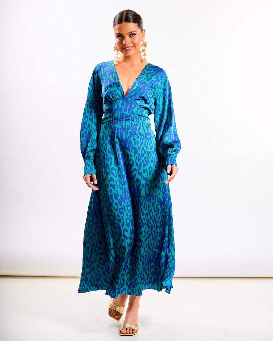 Blue Leopard Printed Maxi Dress