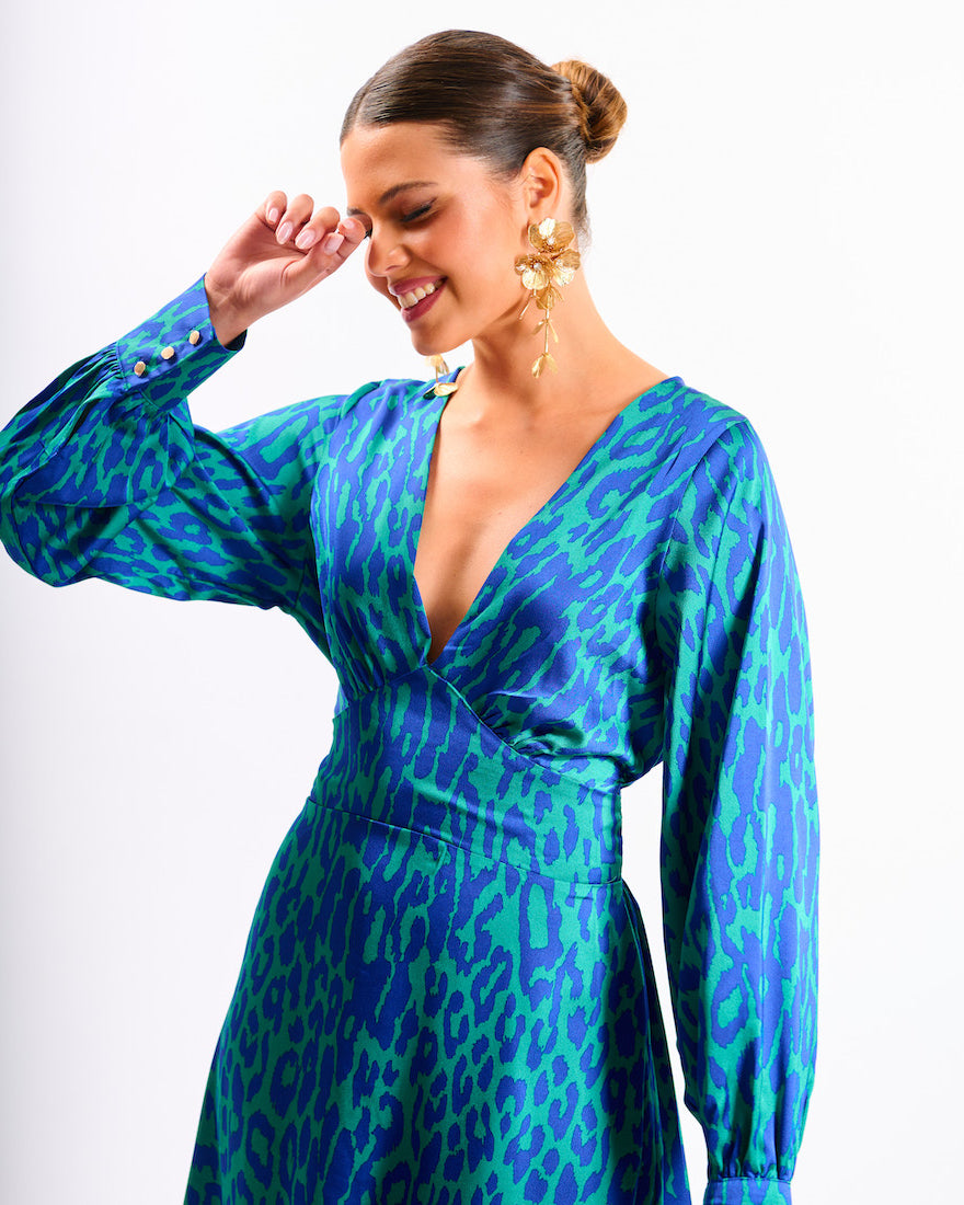 Blue Leopard Printed Maxi Dress