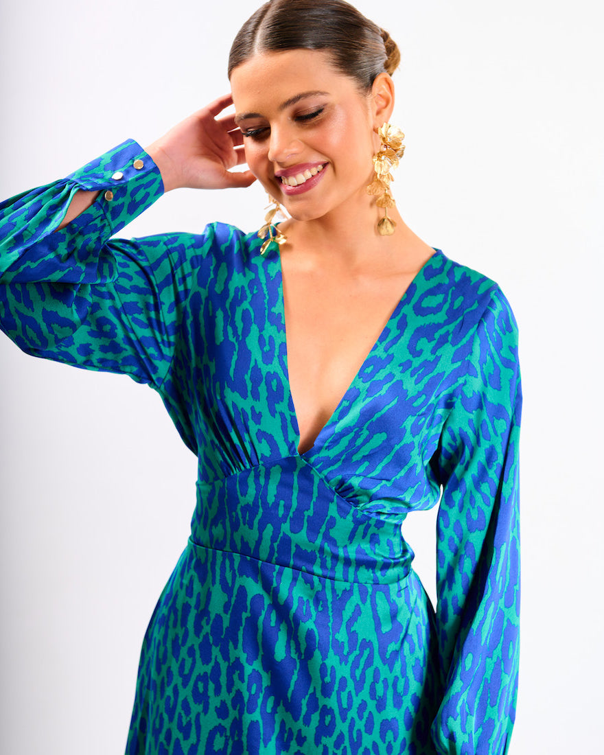 Blue Leopard Printed Maxi Dress