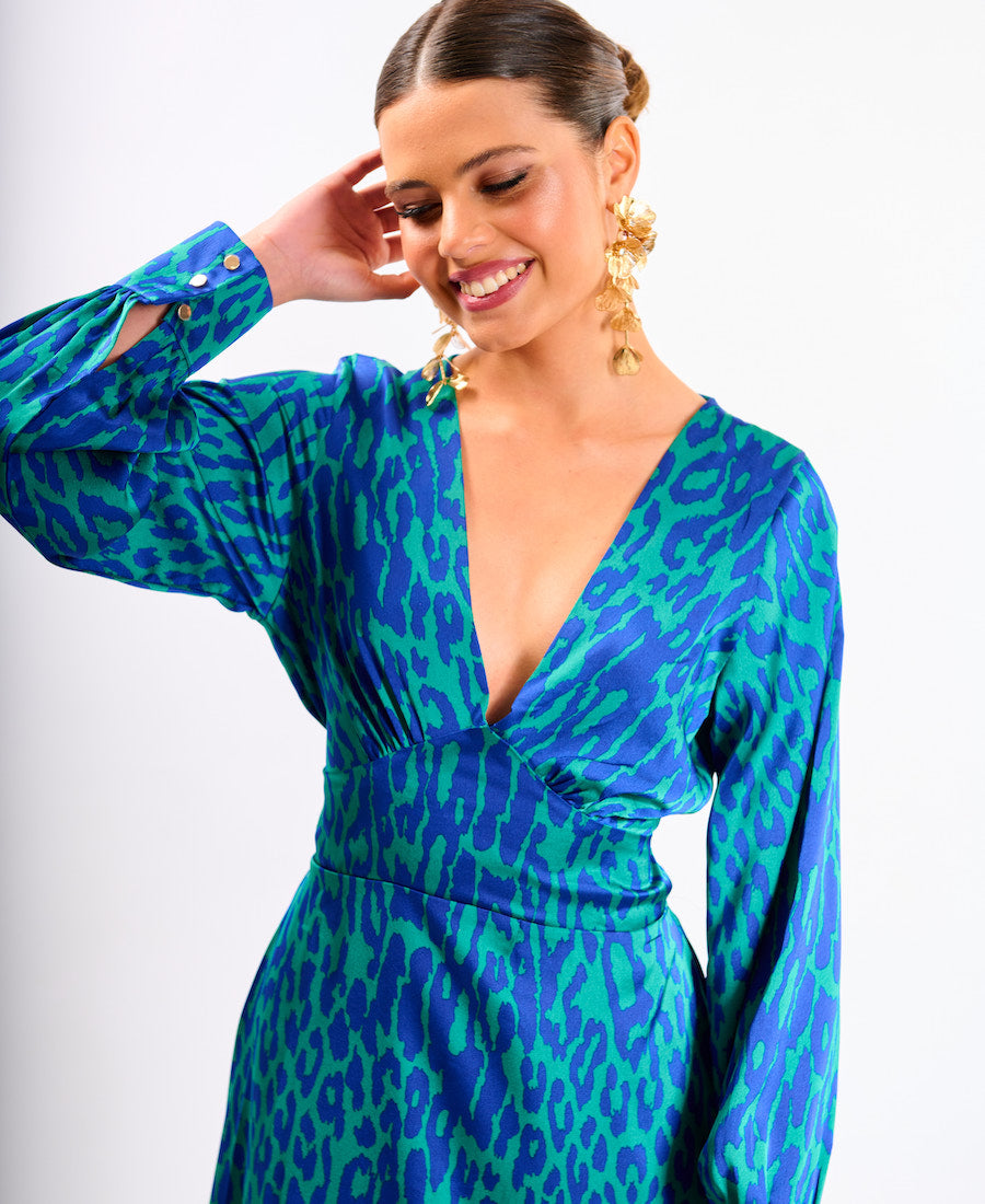 Blue Leopard Printed Maxi Dress