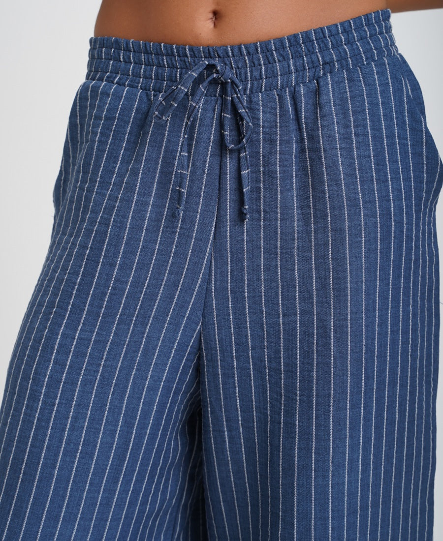 Blue Stripe Wide Leg Trousers with tie