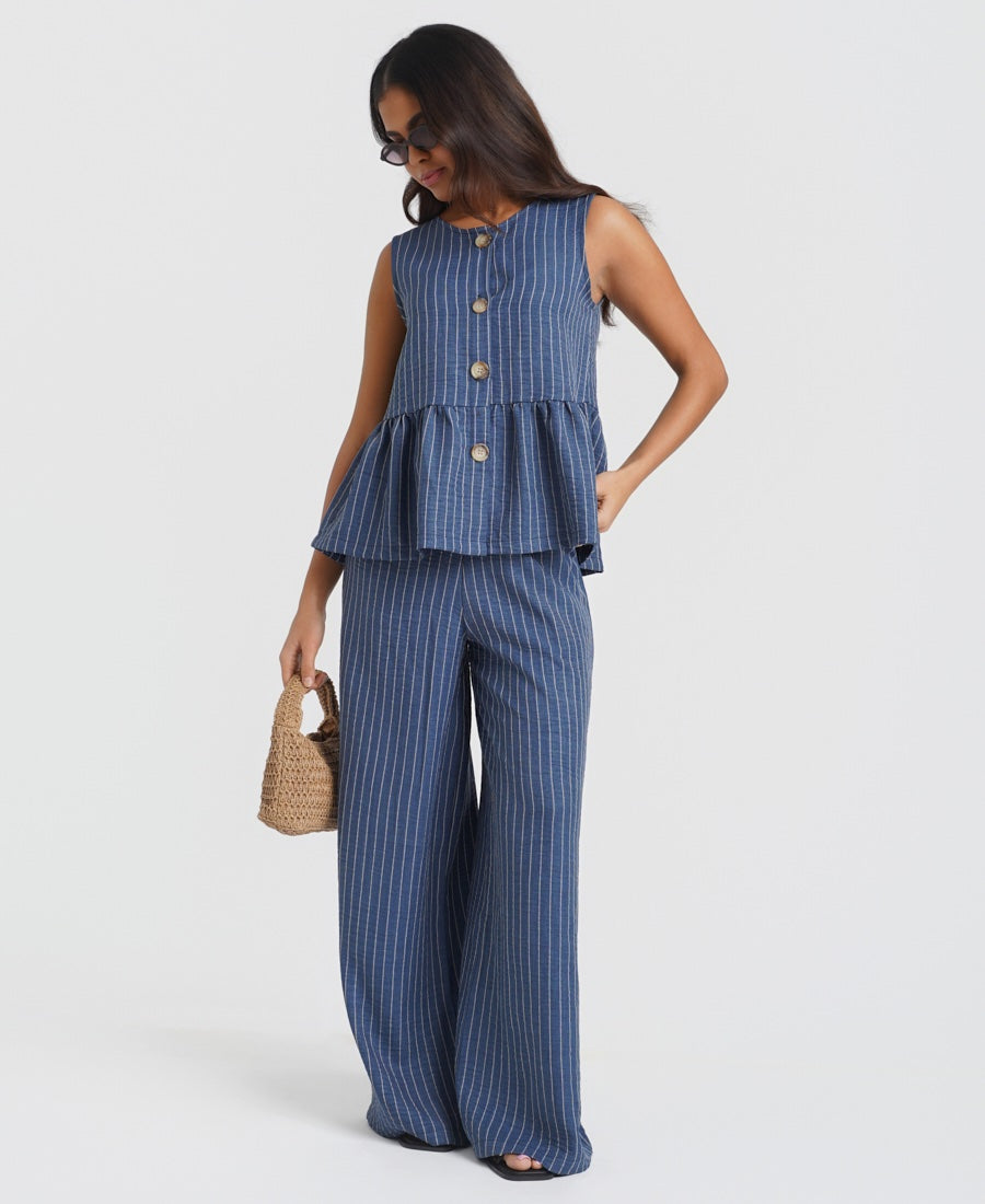 Blue Stripe coord Wide Leg Trousers