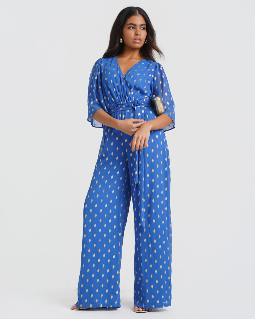 Blue Foil Culotte Jumpsuit