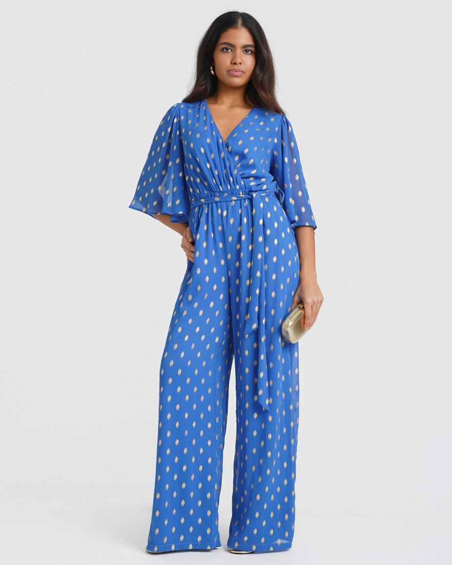 Blue gold Foil Culotte Jumpsuit