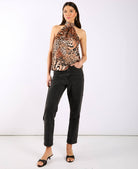 Brown Animal Printed Halter Neck Top