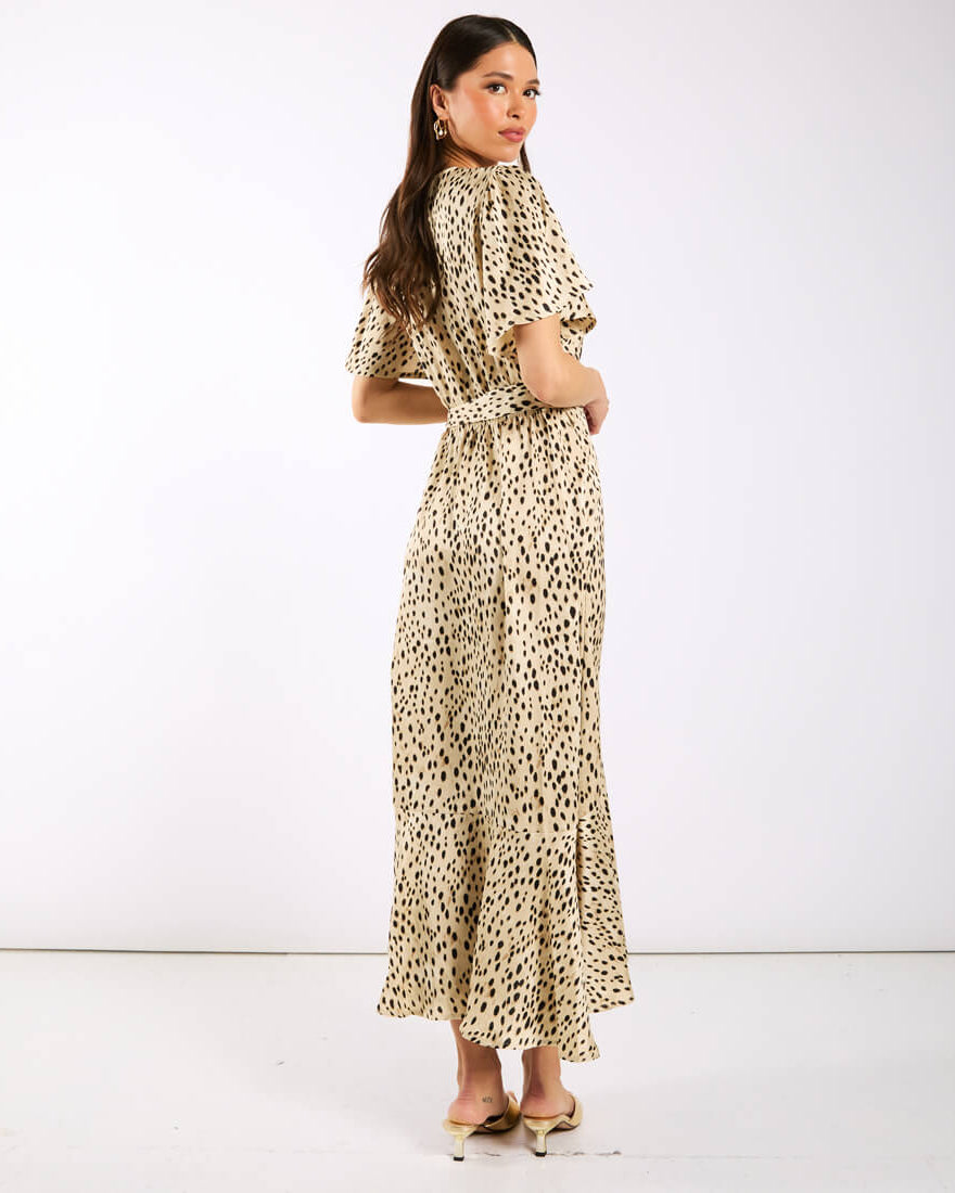 Cream Animal Printed Wrap Midi Dress side