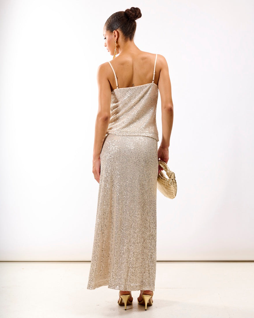 Cream Sequin Midaxi Skirt