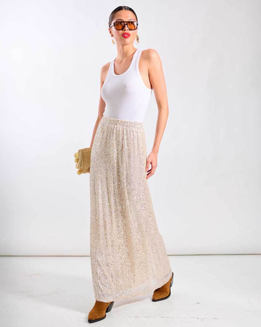 Cream Sequin Skirt