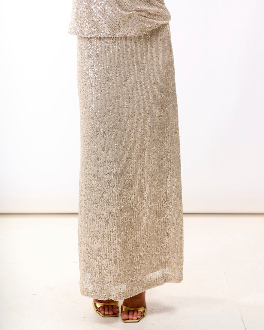 Cream Sequin Midaxi Skirt