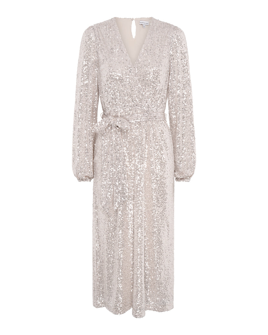 Cream Sequin Long Sleeve Party Dress