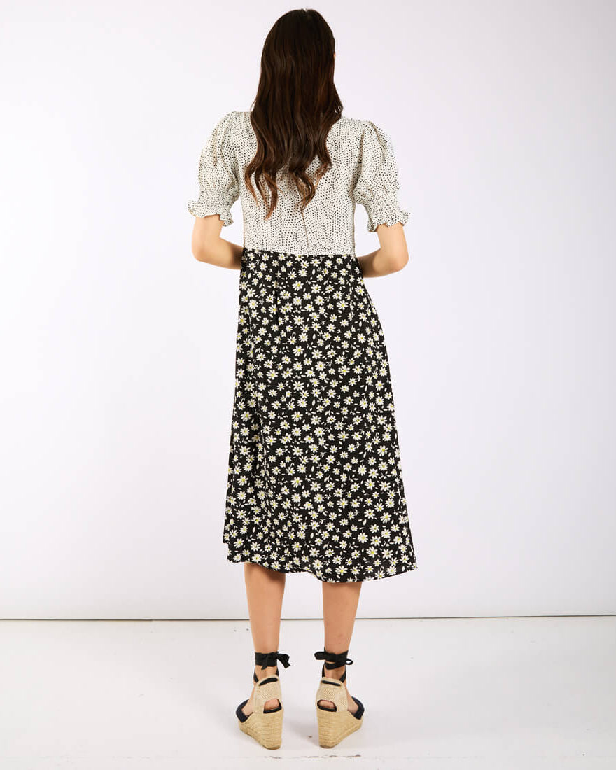 Daisy Spot Puff Sleeve Midi Dress back