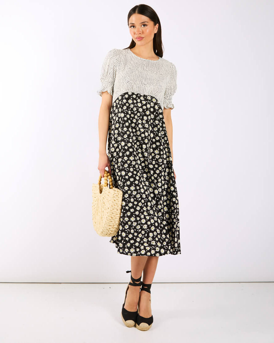 Daisy Spot Puff Sleeve Midi Dress